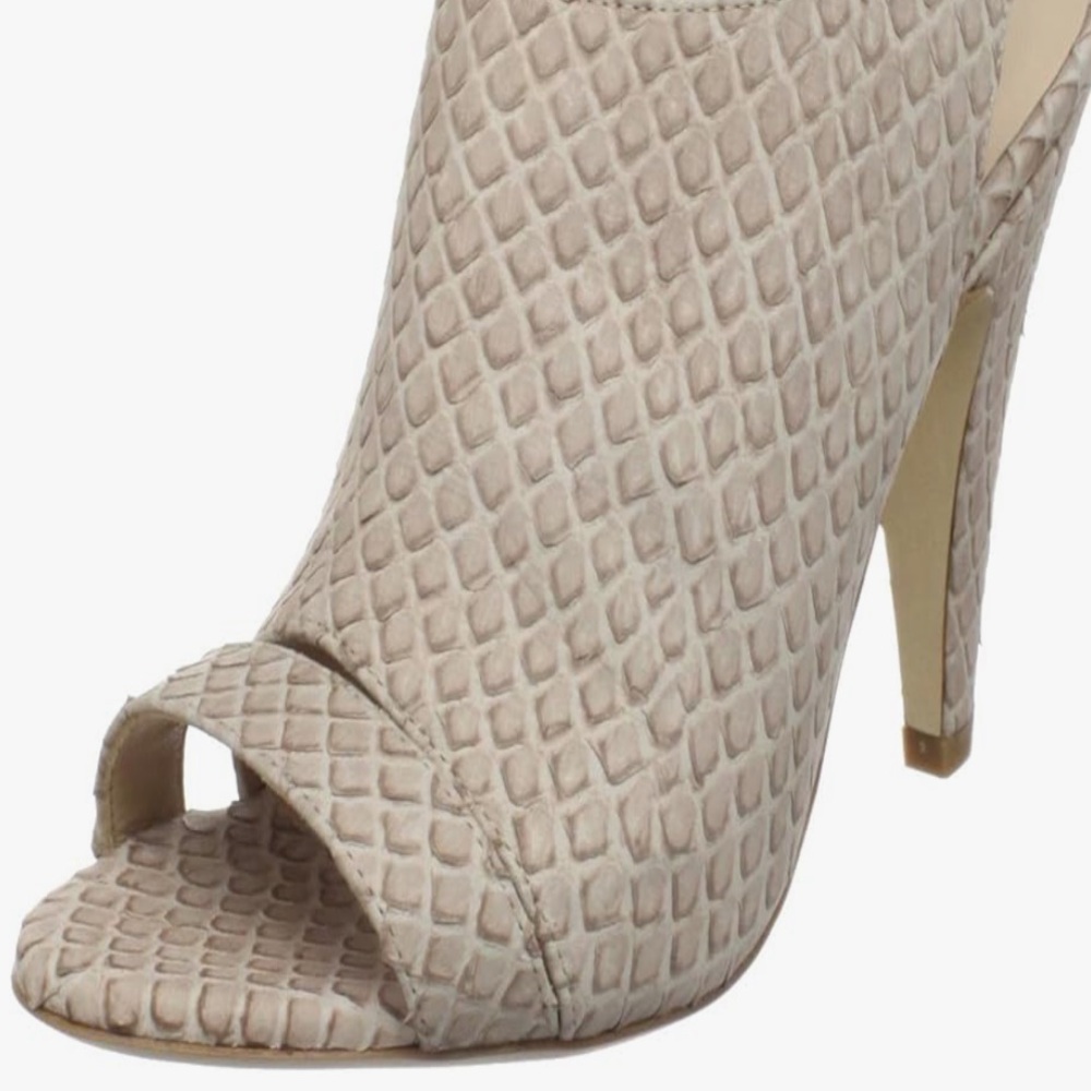 Loeffler Randall Snakeskin Beige Stretch Slingback Peep-Toe Heels. Size 9 1/2 B.